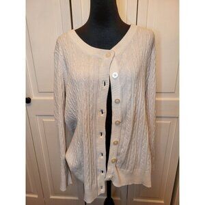 Laura Scott Ivory Cable Knit Button Cardigan 16/18W  Cottage Preppy Spring